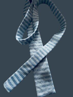 Oliver Spencer Blue & White Striped Tie In Linen-Silk Blend